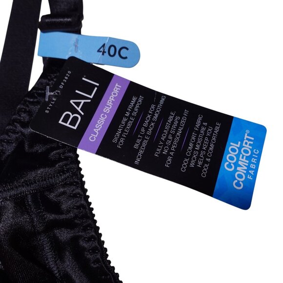 NWT Bali Double Support Wireless Bra Sz 40C Black Full Coverage Satin DF3820 - Picture 5 of 6